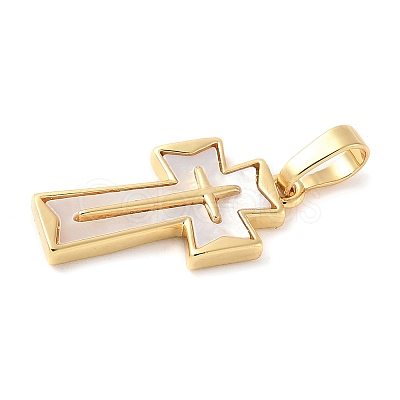 Brass Pave Natural White Shell Pendants KK-S522-01B-G-1