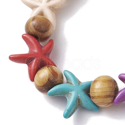 Beach Starfish Dyed Synthetic Turquoise Stretch Bracelets BJEW-JB10295-02-1