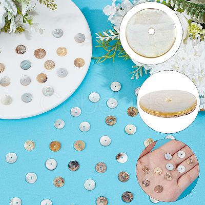 300Pcs Flat Round Natural Akoya Shell Beads SHEL-PA0001-09-1