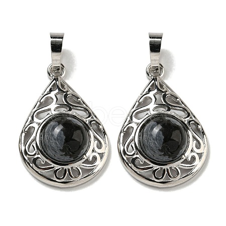 Natural Black Silk Stone Pendants G-Q158-05P-11-1