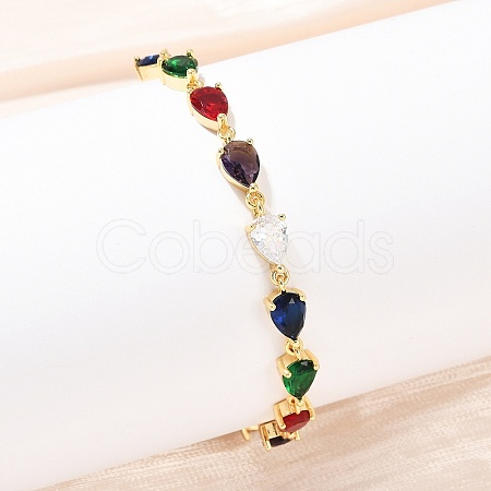 Brass Micro Pave Cubic Zirconia Link Bracelets BJEW-Z138-01G-1
