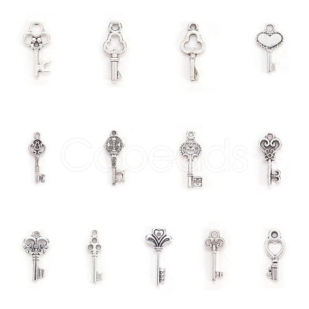Tibetan Style Alloy Key Pendants TIBEP-X0001-02-AS-1