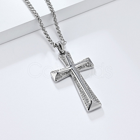 Cross Stainless Steel Crystal Rhinestone Pendant Necklaces FS-WG08269-01-1