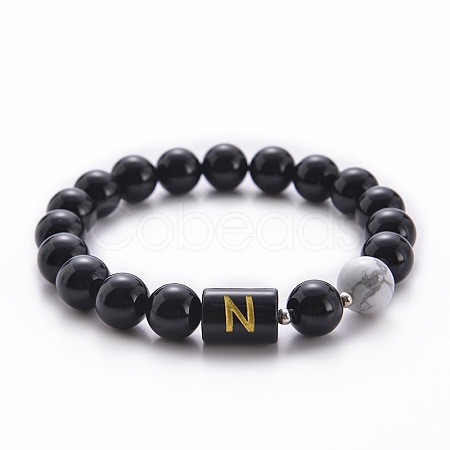 10MM Natural Black Onyx(Dyed & Heated) and Howlite Beaded Stretch Bracelets RH2290-14-1