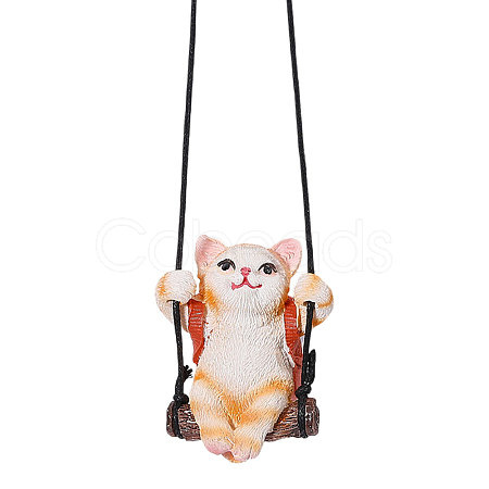 Resin Cat Pendant Decorations HJEW-WH0102-018-1