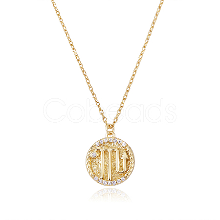 925 Sterling Silver 12 Constellation Necklace Gold Horoscope Zodiac Sign Necklace Round Astrology Pendant Necklace with Zircons Birthday Jewelry Gift for Women Men JN1089J-1