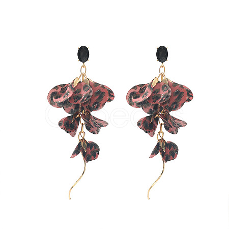 Bohemian Style Alloy & Leopard Print Cloth Stud Earrings FS-WG62249-04-1