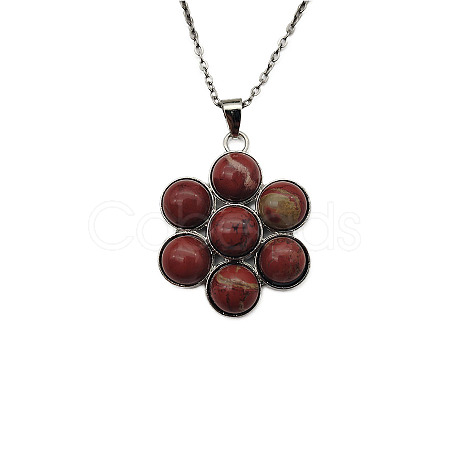 Natural Sesame Jasper Flower Pendant Necklaces FO7861-15-1
