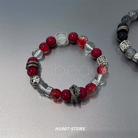 Dragon Alloy Glass Round Beaded Stretch  Bracelets for Women WGCDDF3-04-1