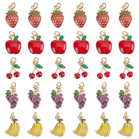 80Pcs 5 Style Fruit Alloy Enamel Pendants PALLOY-HY00076-1