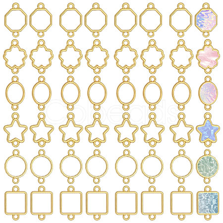 48Pcs 6 Styles Zinc Alloy Open Back Bezel Connector Charms FIND-CA0011-23-1