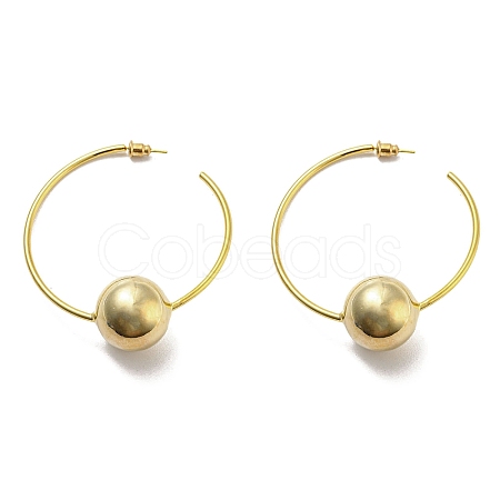 Brass Round Beaded Ring Stud Earrings EJEW-D067-01G-1
