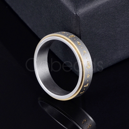 Om Mani Padme Hum 201 Stainless Steel Rotatable Finger Ring PW-WG12553-02-1