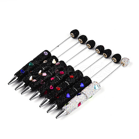 Heart Resin & Polymer Clay Pave Rhinestone Ball-Point Pen AJEW-T013-03M-1
