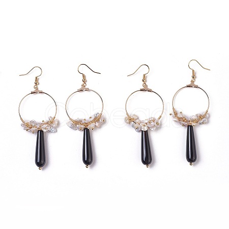 Pearl Chip Beads Dangle Earrings EJEW-L218-07-1