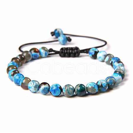 Natural Agate Round Bead Adjustable Braided Bracelets UO3136-25-1