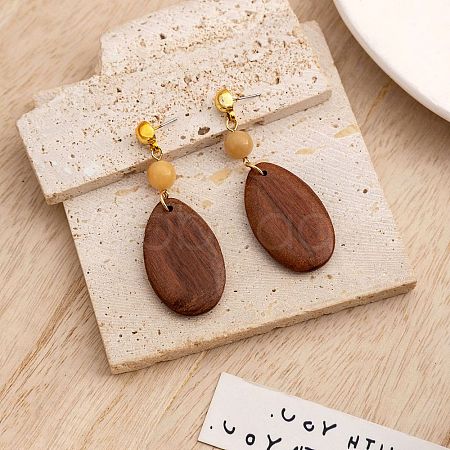 Wood & Brass Dangle Stud Earrings WGD57B9-05-1