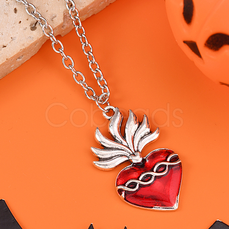 Halloween Alloy Dark Red Enamel Pendant Necklaces for Men Women Kids XF6660-1-1