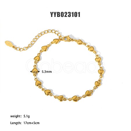 Simple 304 Stainless Steel Heart Link Chain Bracelets PM6439-19-1