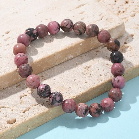 Natural Rhodonite Beads Stretch Bracelets X-BJEW-F380-01-B16-1