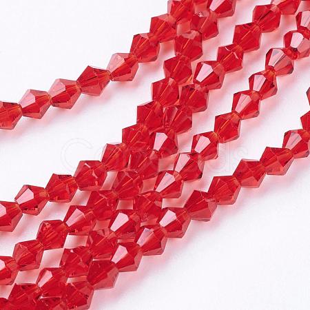 Red Glass Bicone Beads Strands X-GLAA-S026-11-1