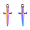 Ion Plating(IP) 201 Stainless Steel Pendants, Sword, Rainbow Color, 27.5x10.5x2.5mm, Hole: 2.5mm