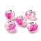 Two Tone Resin European Beads, Rondelle Large Hole Beads, with Platinum Tone Alloy Double Cores, Deep Pink, 14x9mm, Hole: 5mm