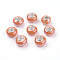 Handmade Porcelain European Beads for Jewelry Making, with Silver Color Brass Double Cores, Rondelle, Orange Red, 15x11mm, Hole: 5mm