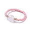 Natural Rose Quartz Stretch Rings, with Glass Seed Beads, Size 8, 18mm