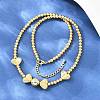 Brass Micro Pave Clear Cubic Zirconia Heart Round Beaded Bib Necklaces for Women NJEW-F364-08G-1