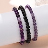 3Pcs 3 Style Natural Amethyst & Black Agate Round Beaded Stretch Bracelets Set PW23030762789-3