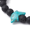 2Pcs 2 Color Synthetic Turquoise Dolphin & Lava Rock Stretch Bracelets Set BJEW-JB09838-3