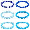 6Pcs 6 Styles 8mm Glass Round Beaded Stretch Bracelet Sets BJEW-TAC0021-3