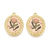 Vintage Printed Style 304 Stainless Steel Oval with Lotus Pendants STAS-T071-29B-G-1