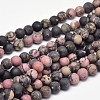Frosted Natural Rhodonite Round Bead Strands G-F266-13-8mm-1