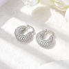 Brass Micro Pave Clear Cubic Zirconia Flat Round Hoop Earrings EJEW-K318-04A-P-2