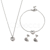 Heart 304 Stainless Steel Micro Pave Cubic Zirconia Pendant Necklaces & Bracelets & Stud Earrings Sets for Women SJEW-C004-13P-01-1