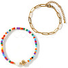 2Pcs 2 Styles Glass Seed Beads & Natural Shell & 304 Stainless Steel Beads Stretch Bracelest & Brass Paperclip Chain Bracelets Set for Women GY4605-7-1