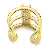 Square Rack Plating Brass Micro Pave Cubic Zirconia Wide Open Cuff Rings for Women RJEW-F162-14G-3