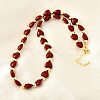 Brass & ABS Imitation Pearl Heart and Round Beaded Necklaces for Women NJEW-D314-11C-G-3