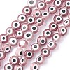 Handmade Evil Eye Lampwork Flat Round Bead Strands LAMP-L058-8mm-03-1