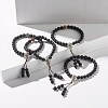 Natural Lava Rock & Cubic Zirconia Round Beads Stretch Bracelet BJEW-JB07200-3