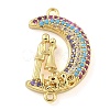 Rack Plating Brass Micro Pave Colorful Cubic Zirconia Moon with Couple Connector Charms KK-A234-083G-1