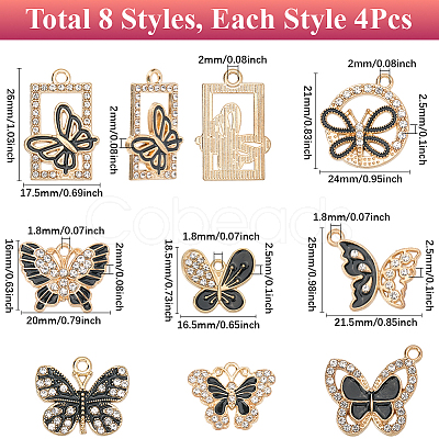 32Pcs 8 Styles Alloy Enamel Pendants ALRI-SC0001-52-1