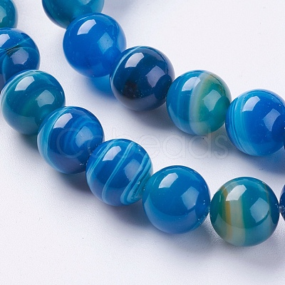 Natural Striped Agate/Banded Agate Beads Strands G-G582-10mm-10-1