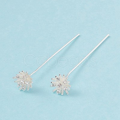 Brass Micro Pave Clear Cubic Zirconia Flower Head Pins LS-KK-G413-01S-1