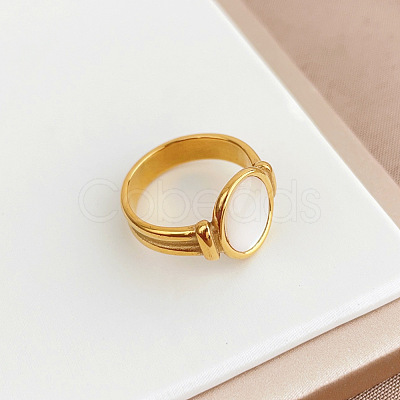 Retro Fashionable 304 Stainless Steel and Shell Finger Rings FS-WG8030D-05-1