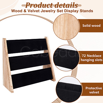 2-Tier Wood & Velvet Jewelry Set Display Stands ODIS-WH0329-79-1