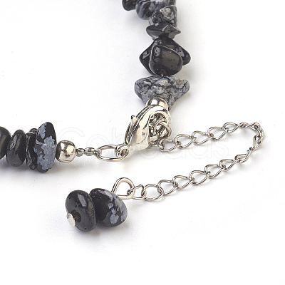 Natural Snowflake Obsidian Chip Beads Anklets AJEW-AN00229-04-1