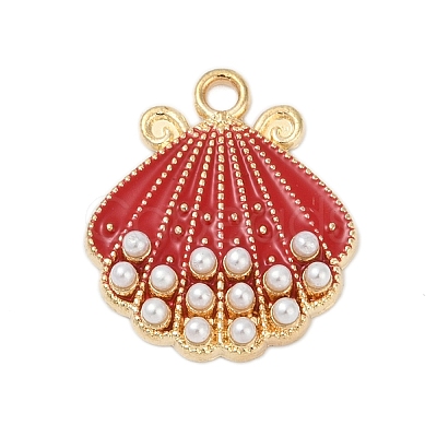 Alloy Enamel Pendants with Plastic Imitation Pearl FIND-Z070-04G-01-1